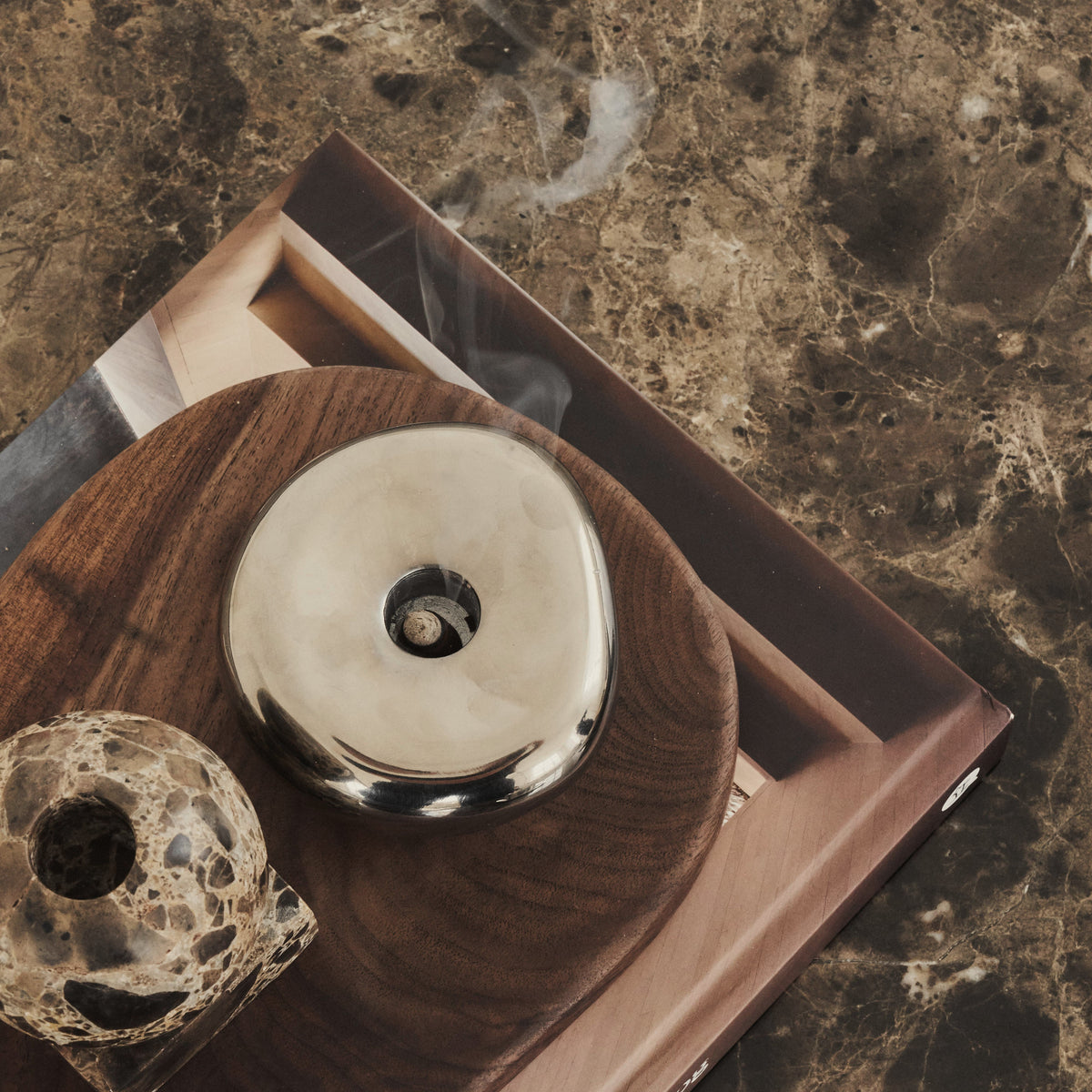 Valor - Dark Emperador Marble Round Dark Wood Premium Coffee Table