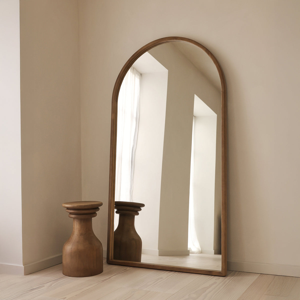 Arden - Warm Wood Full Length Arched Wooden Mirror 175cm x 95cm