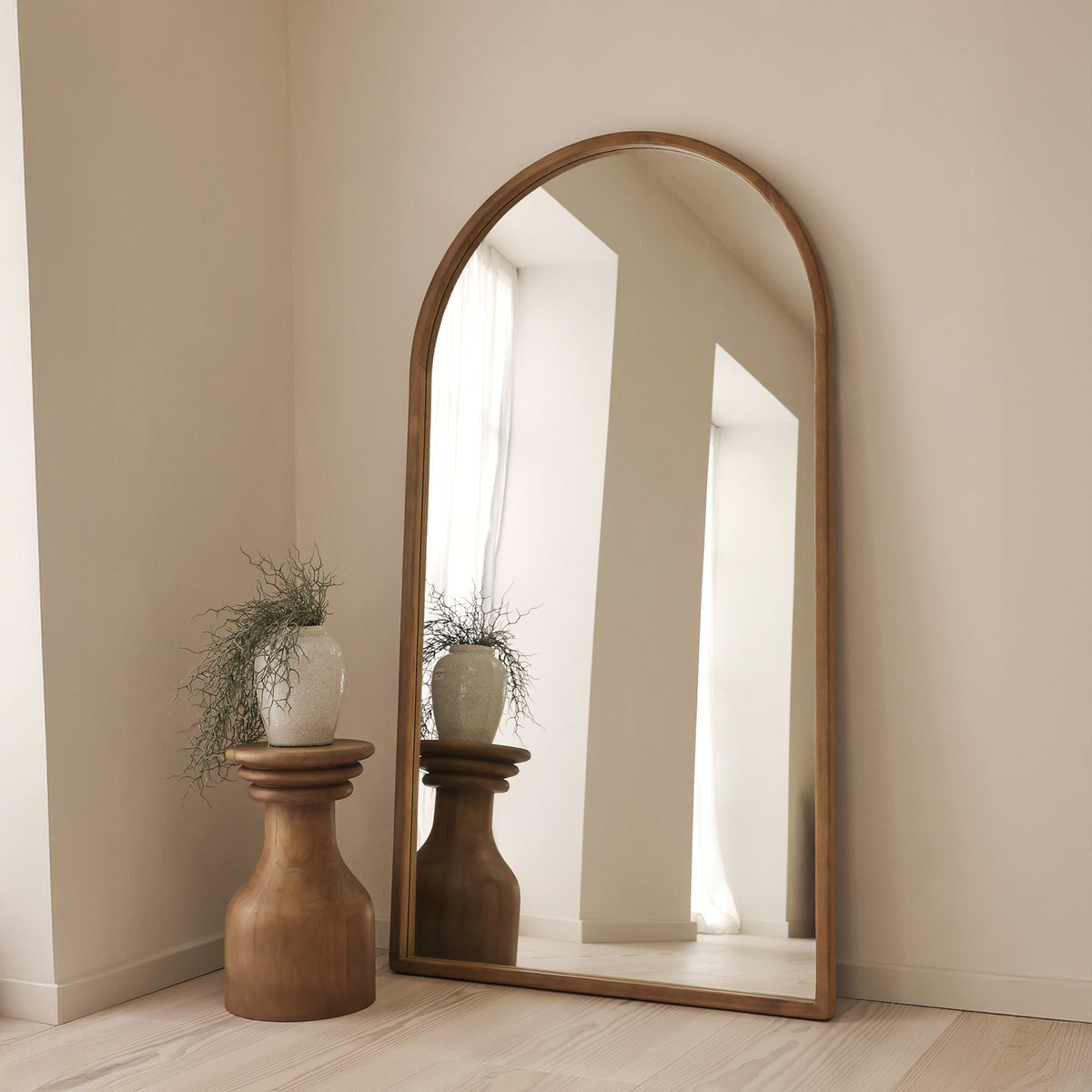 Arden - Warm Wood Full Length Arched Wooden Mirror 175cm x 95cm