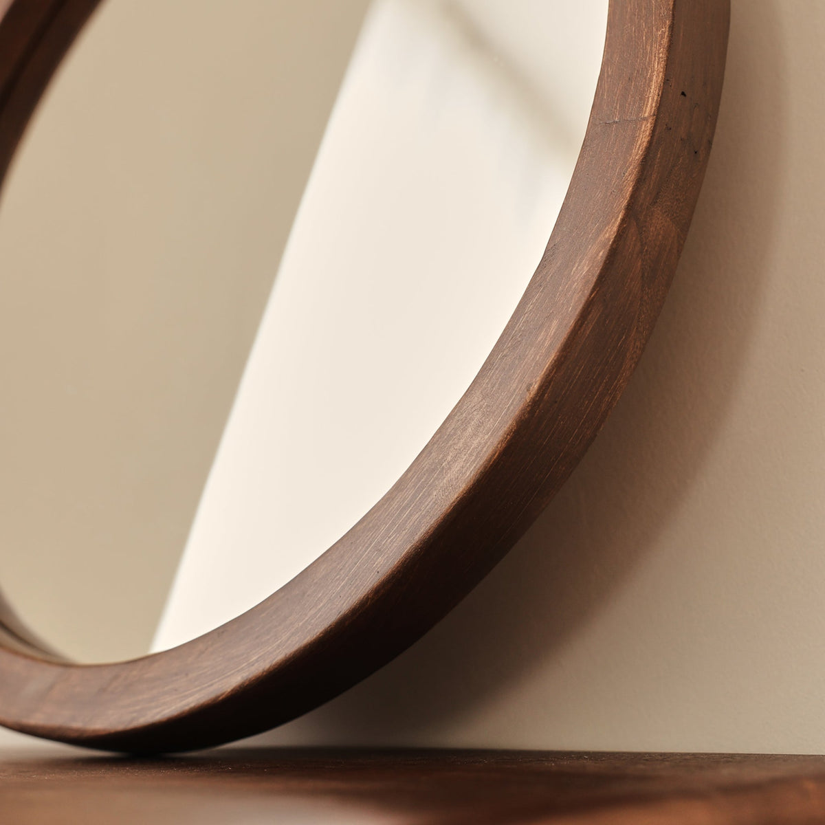 Arden - Dark Wood Round Wooden Wall Mirror 40cm x 40cm