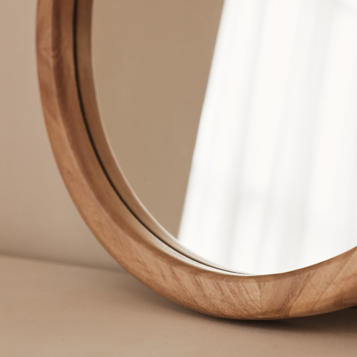 Arden - Light Wood Round Wooden Wall Mirror 40cm x 40cm