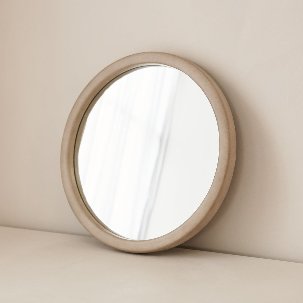 Arden - Concrete Round Wooden Wall Mirror 40cm x 40cm