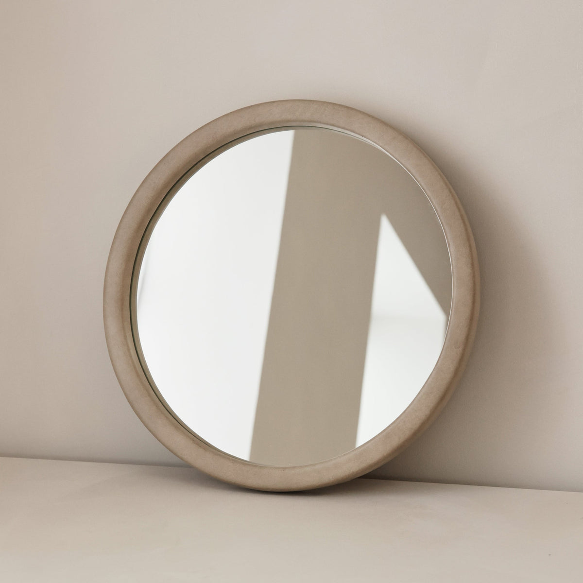 Arden - Concrete Round Wooden Wall Mirror 40cm x 40cm