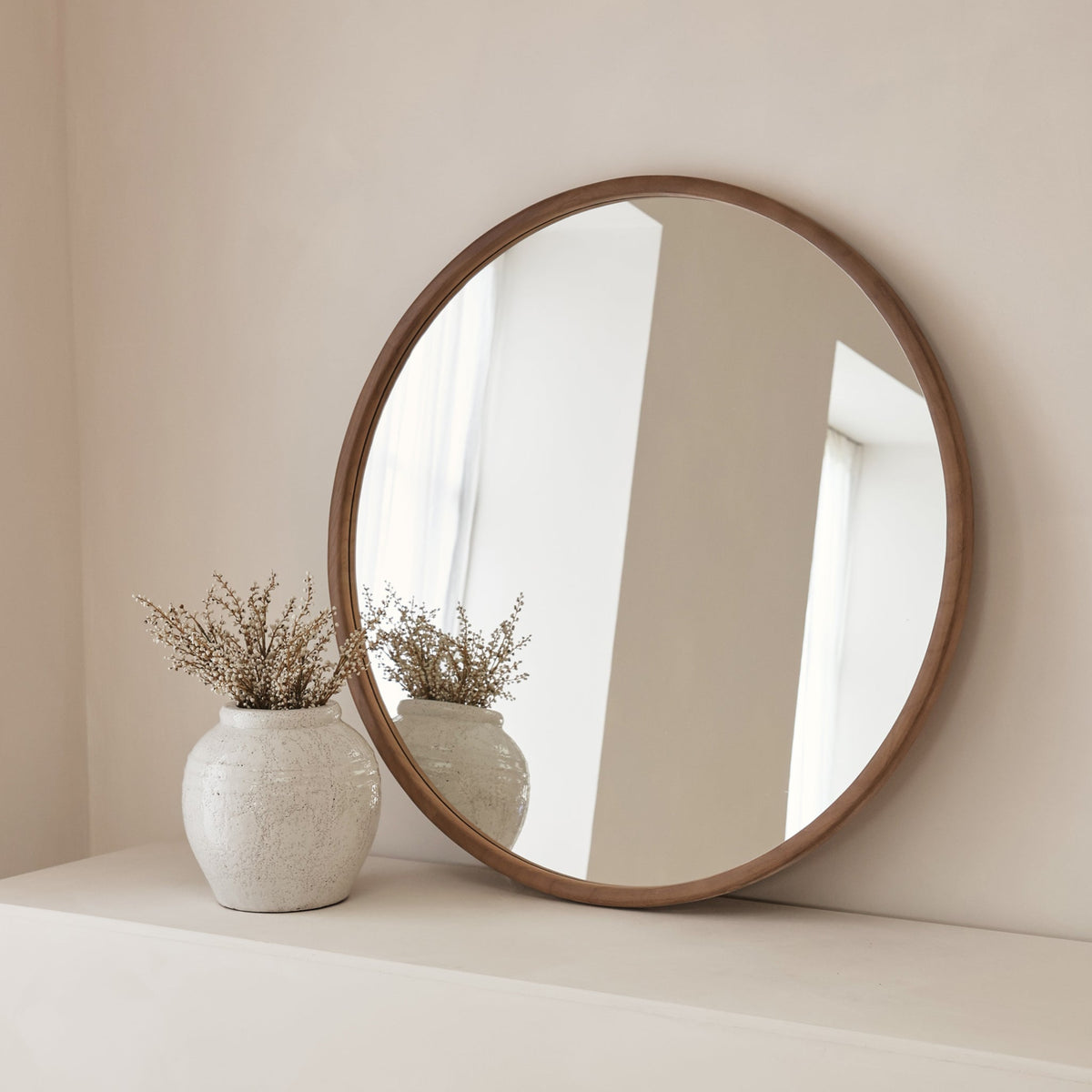 Arden - Large Warm Wood Round Wooden Wall Mirror 90cm x 90cm