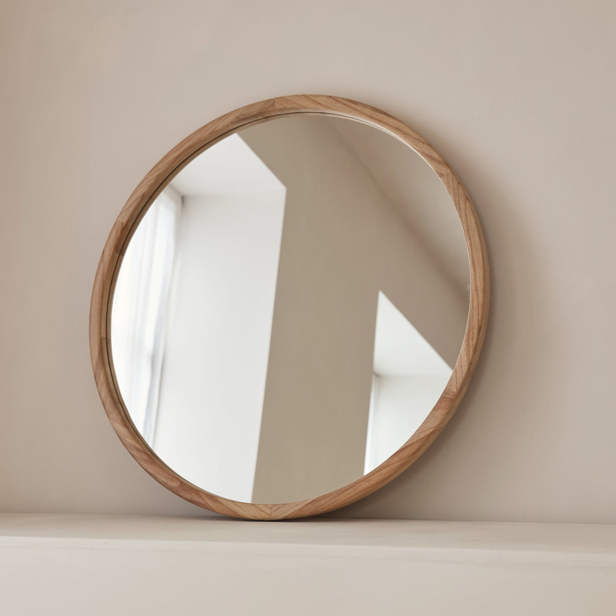 Arden - Light Wood Round Wooden Wall Mirror 70cm x 70cm