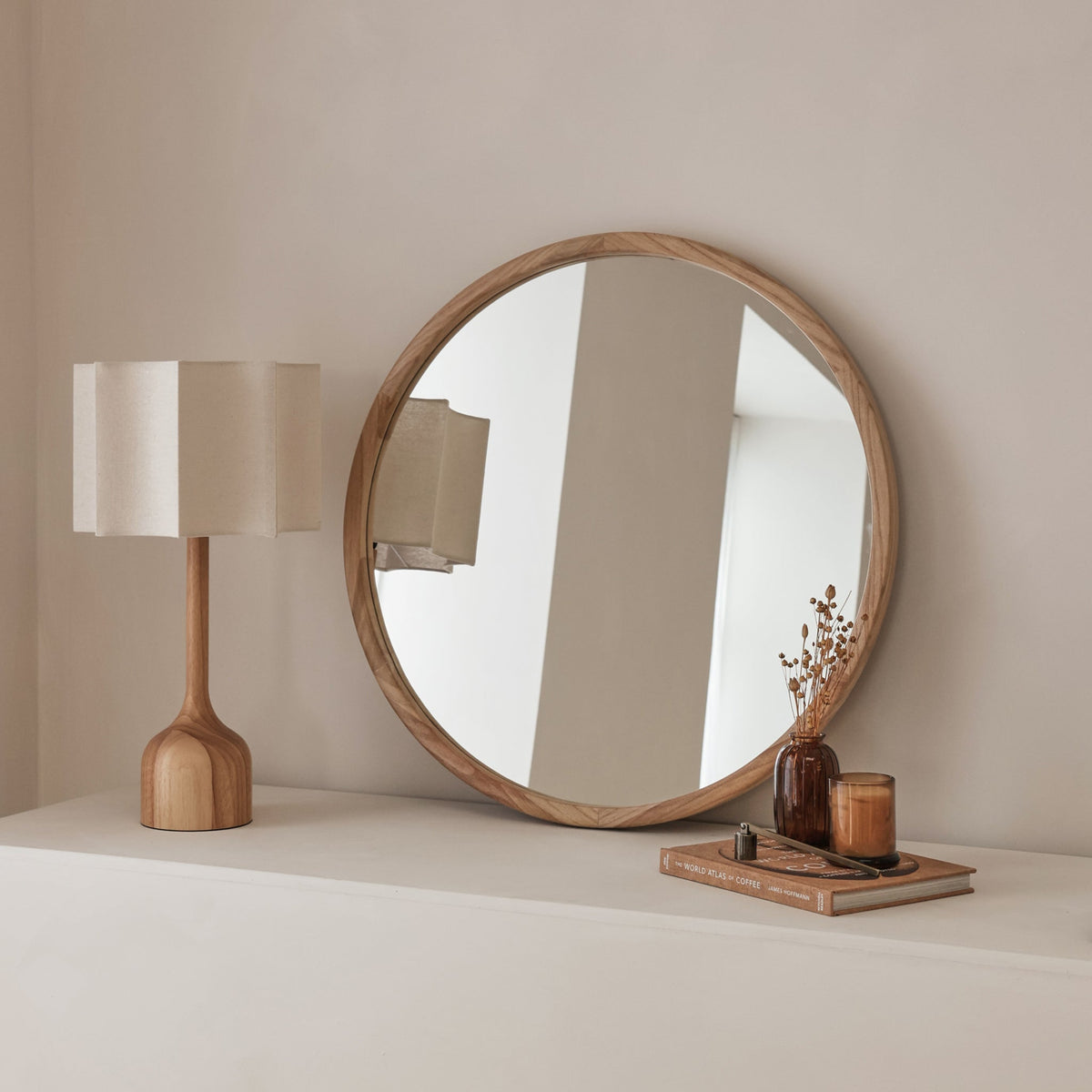 Arden - Light Wood Round Wooden Wall Mirror 70cm x 70cm
