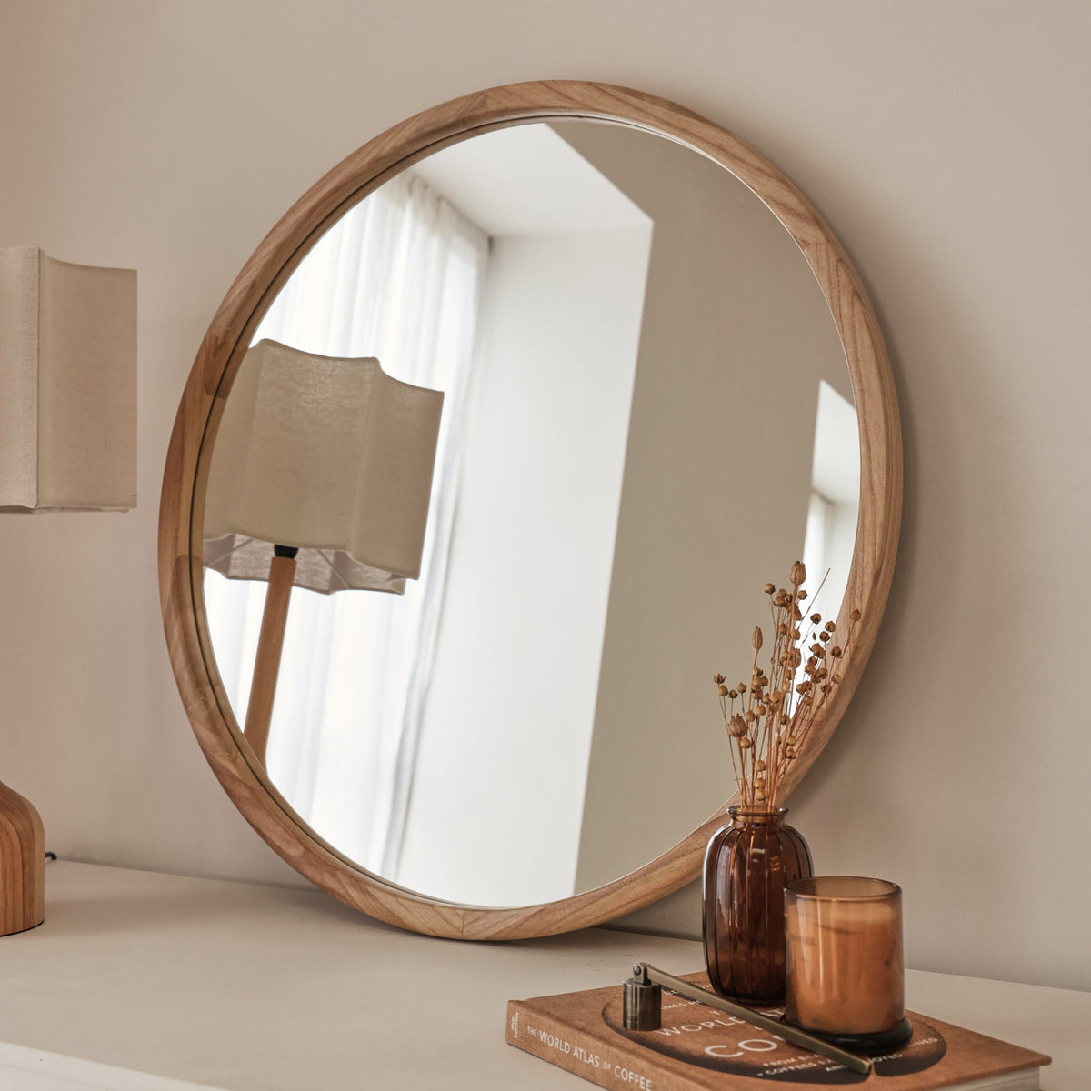 Arden - Light Wood Round Wooden Wall Mirror 70cm x 70cm