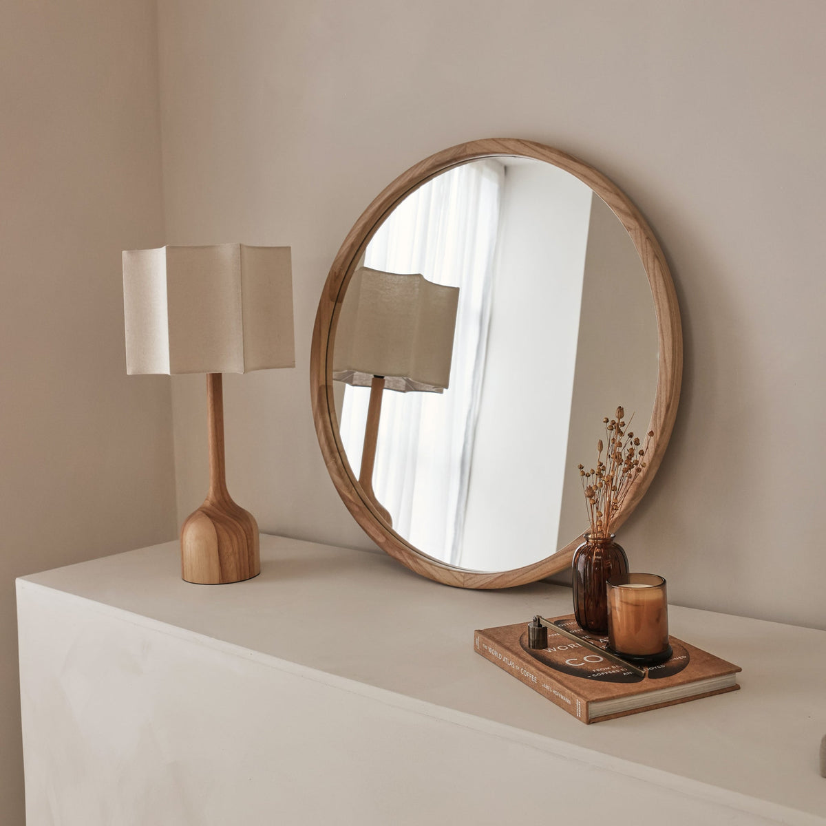 Arden - Light Wood Round Wooden Wall Mirror 70cm x 70cm