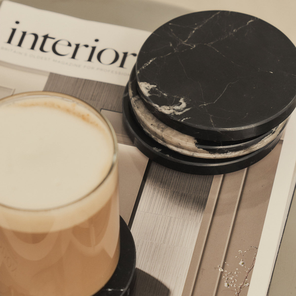 Marbelle - Black Marble Coasters Set of 4 Round