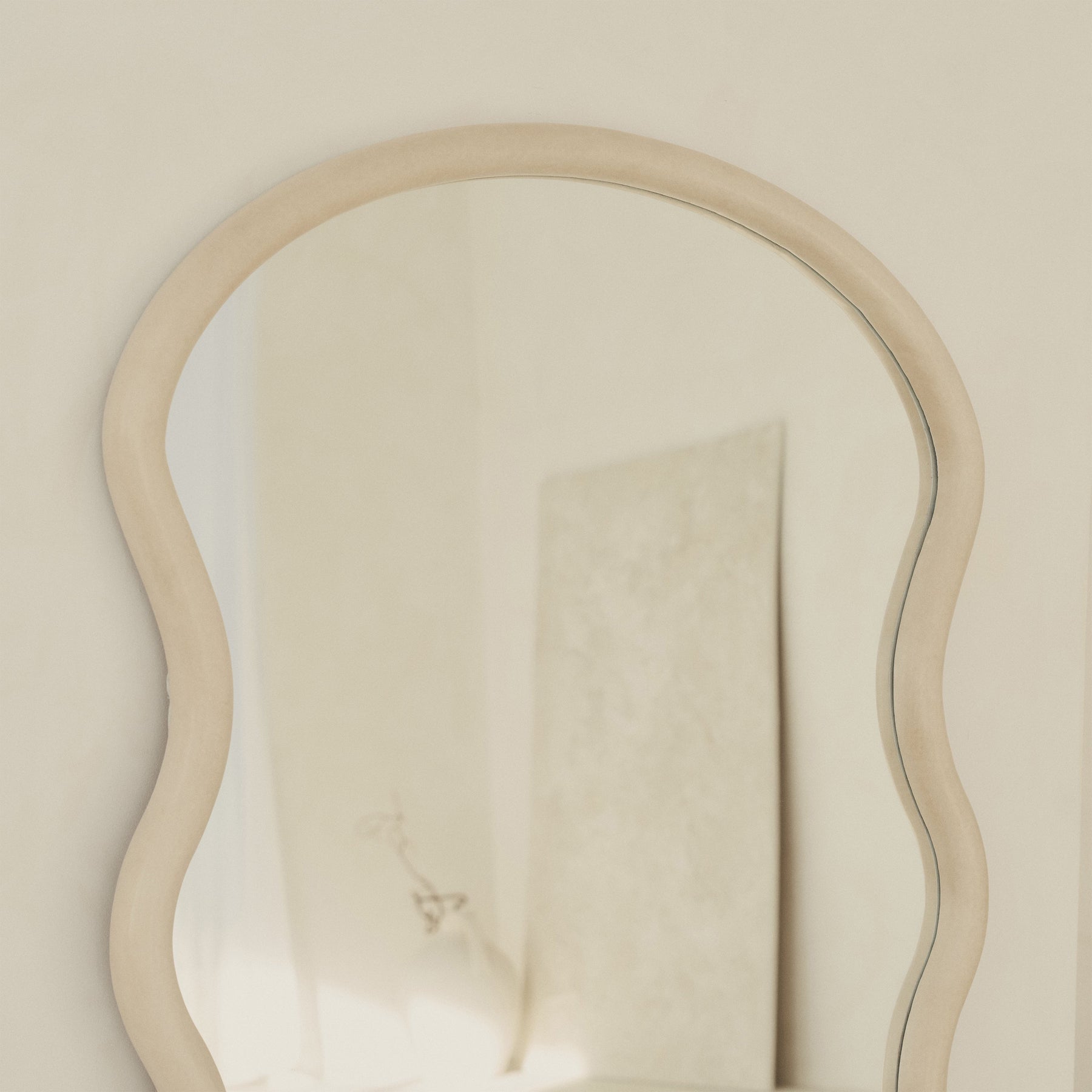 Detail shot of Large Full Length Concrete Wave Mirror top half