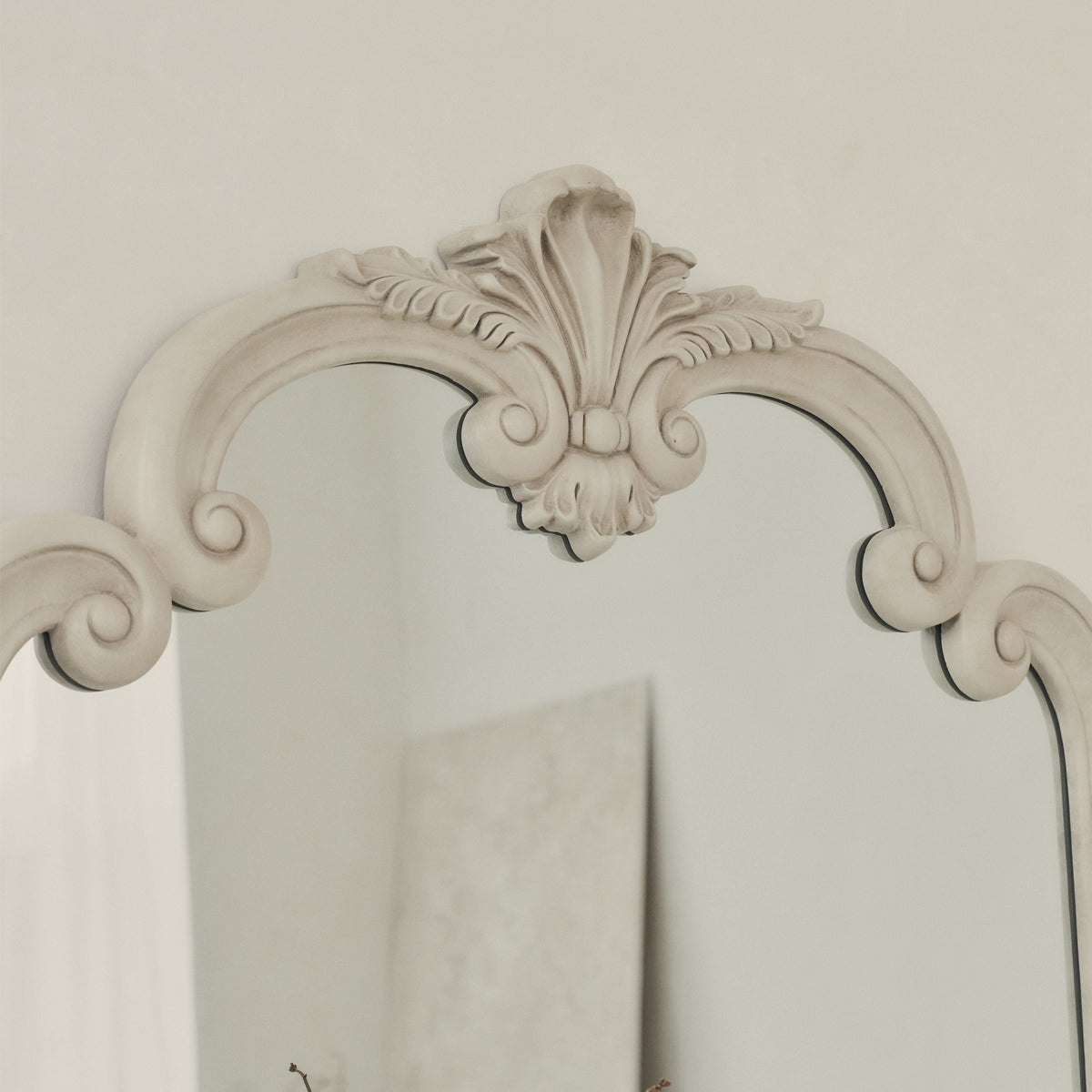 Closeup of Full Length Extra Large Concrete Ornate Mirror ornate design