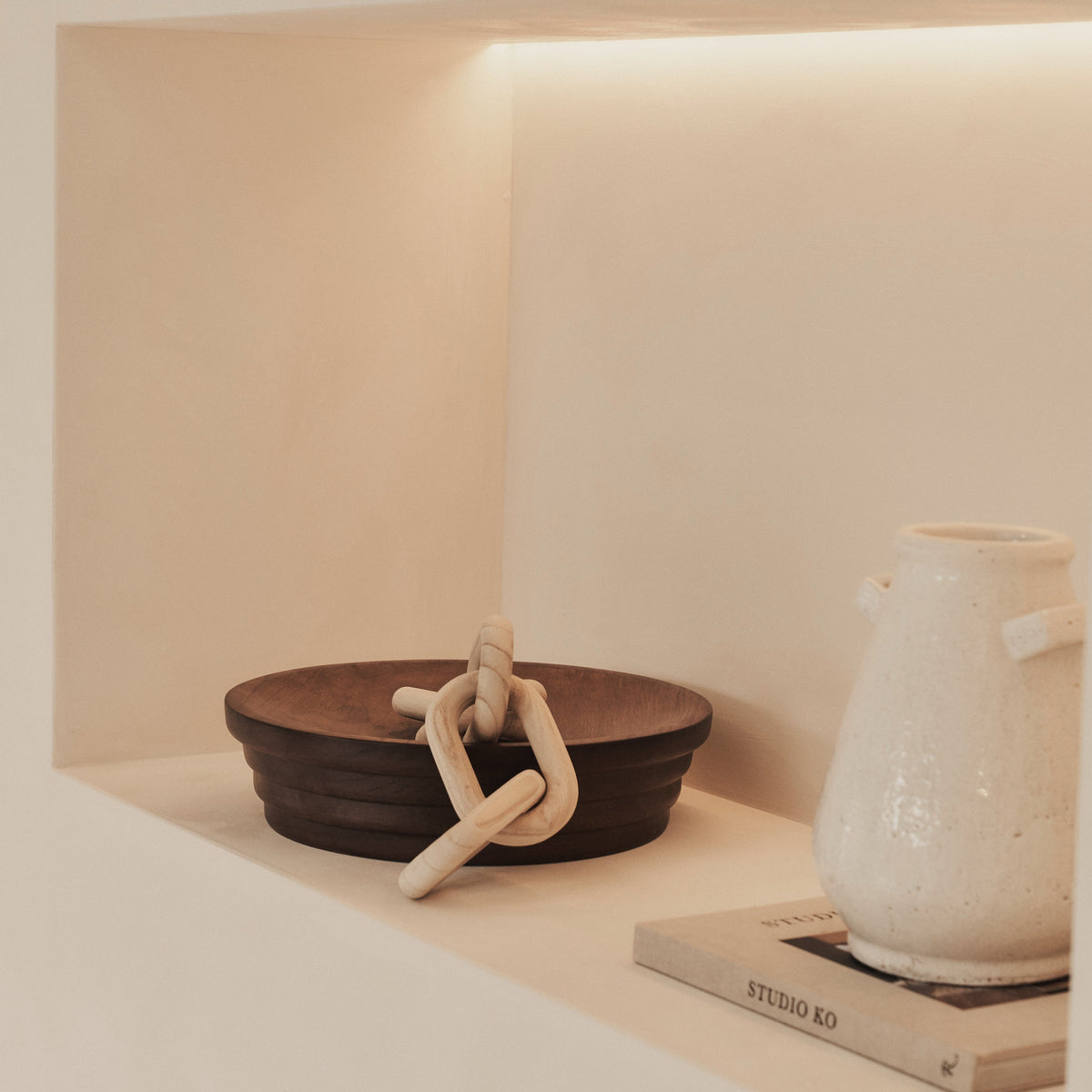 Luciana - Dark Wood Ribbed Bowl 40cm