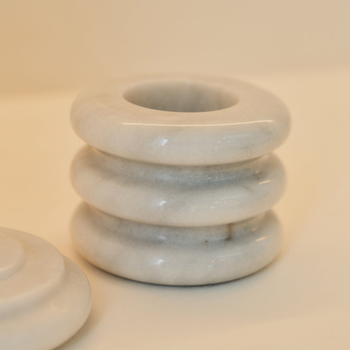 Varella - White Marble Ribbed Decorative Storage Jar