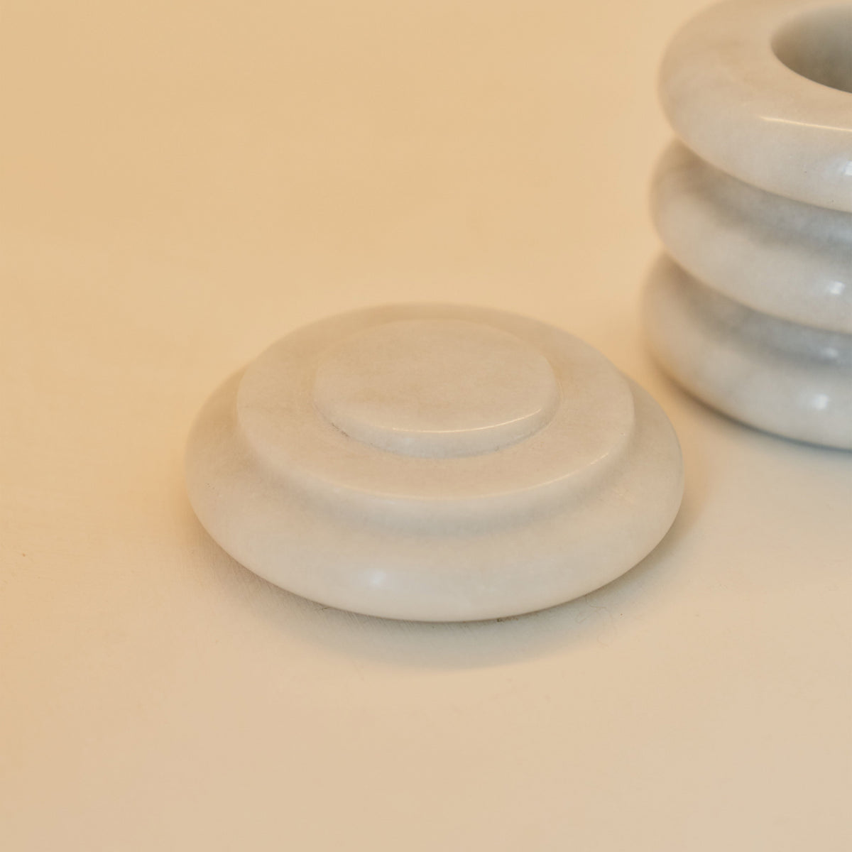 Varella - White Marble Ribbed Decorative Storage Jar