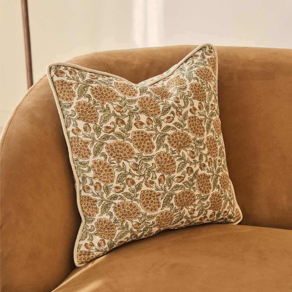 Erisha - Ochre Printed Fabric Cushion