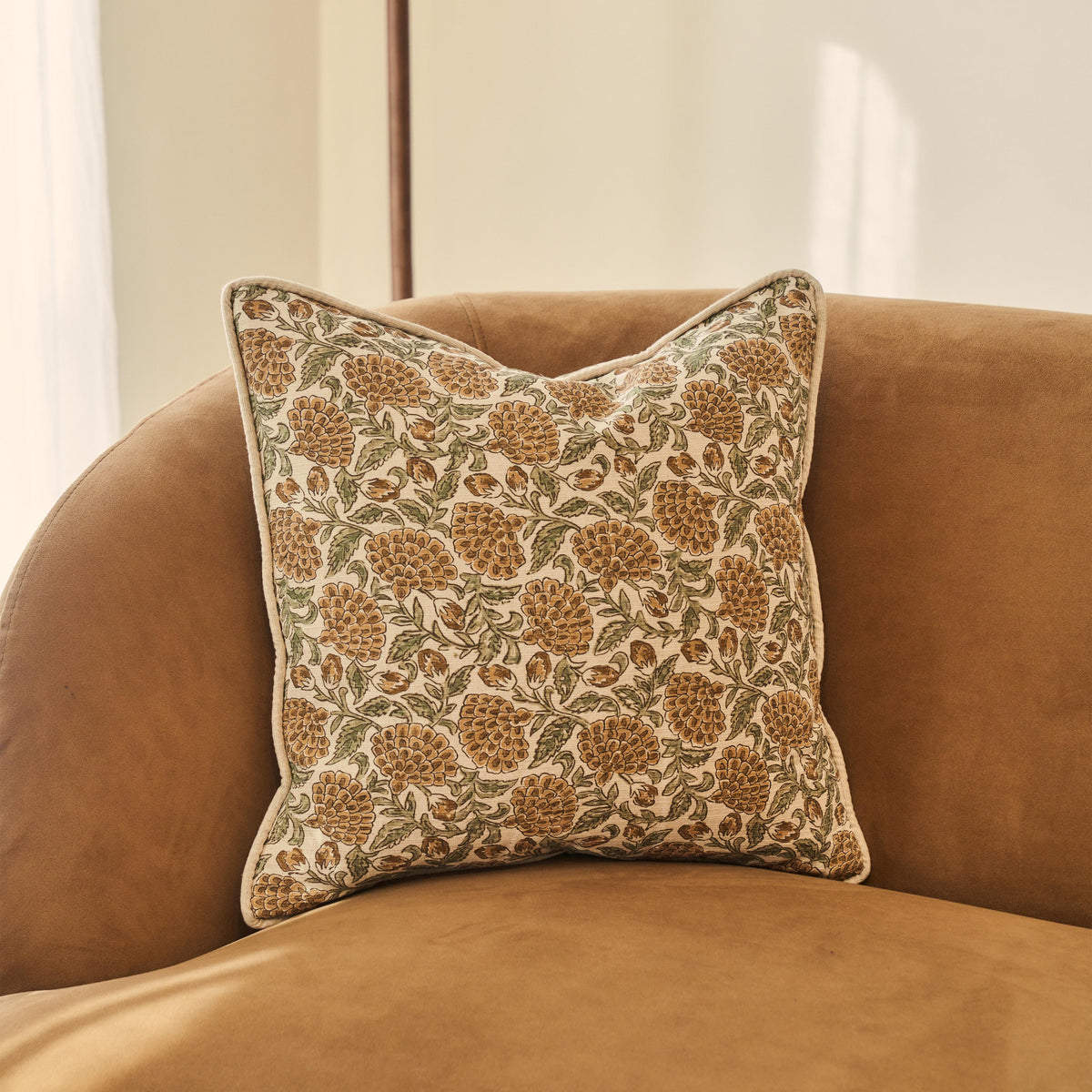 Erisha - Ochre Printed Fabric Cushion