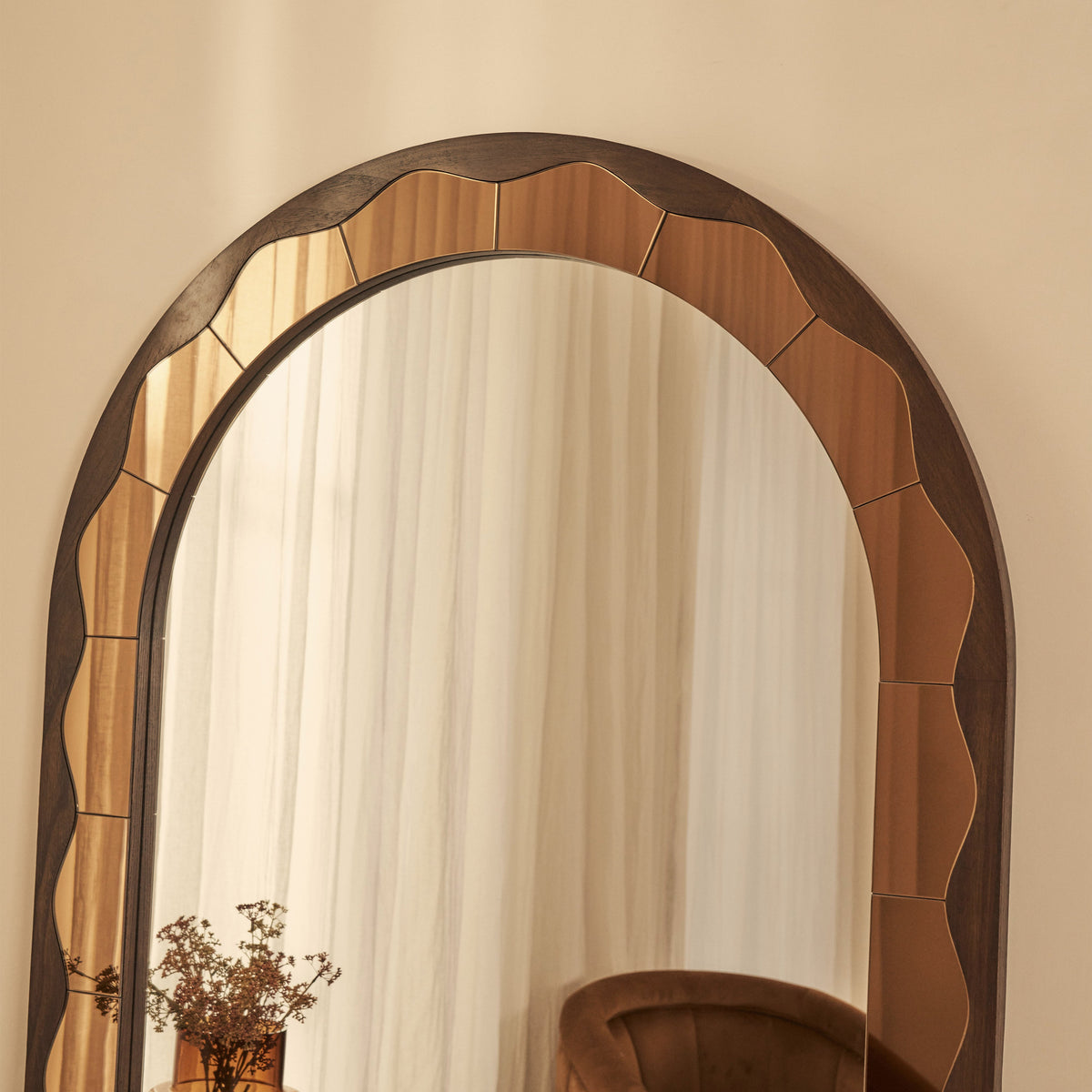 Mirella - Full Length Dark Wood Arched Wooden Mirror 182cm x 105cm