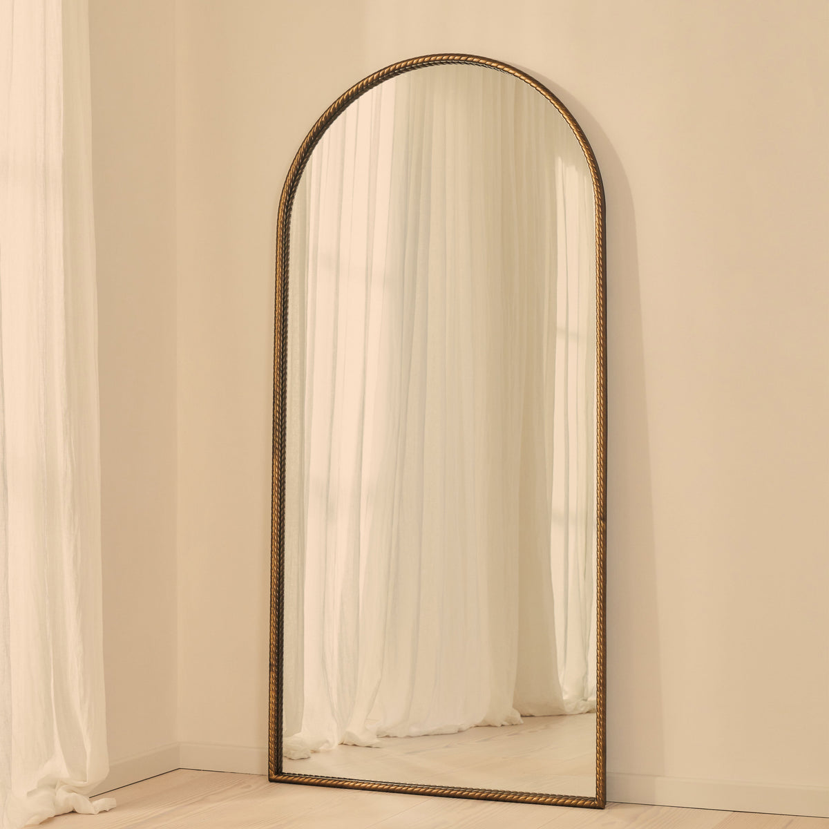 Corra - Antique Bronze Full Length Arched Rope Twist Mirror 190cm x 90cm