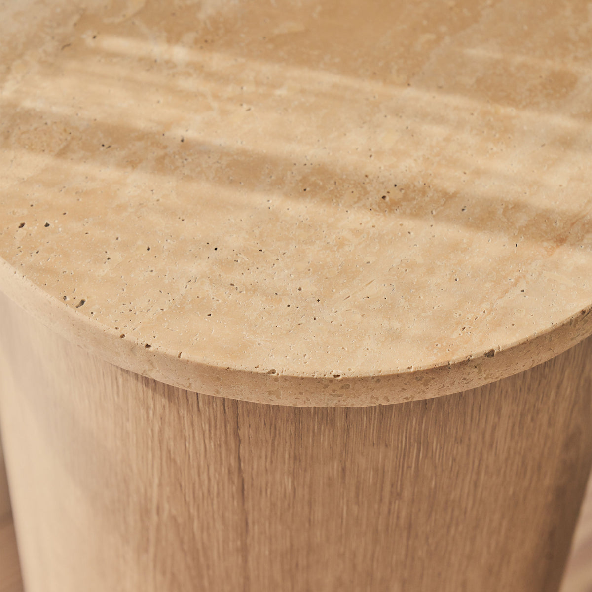 Madison - Beige Travertine Round Washed Wood Plinth