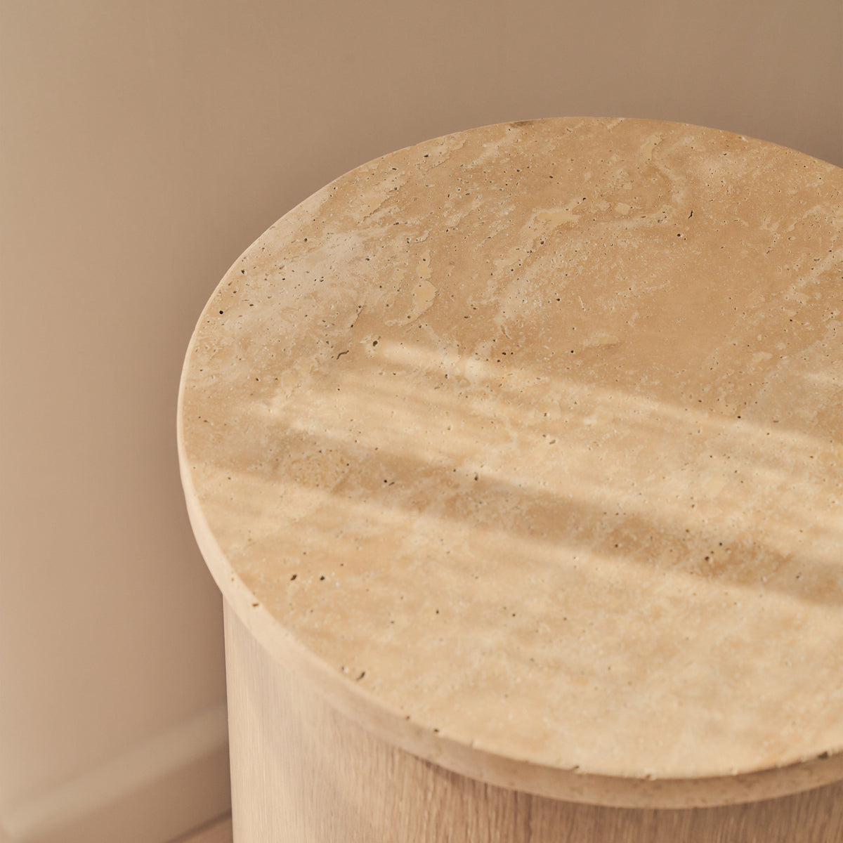 Madison - Beige Travertine Round Washed Wood Plinth