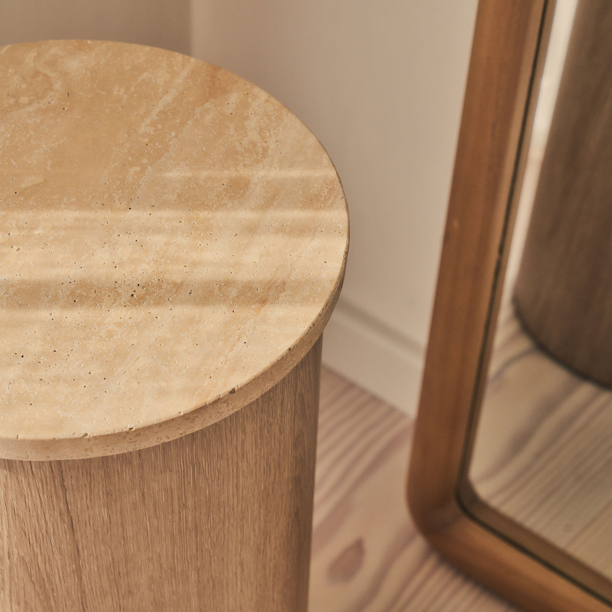 Madison - Beige Travertine Round Washed Wood Plinth