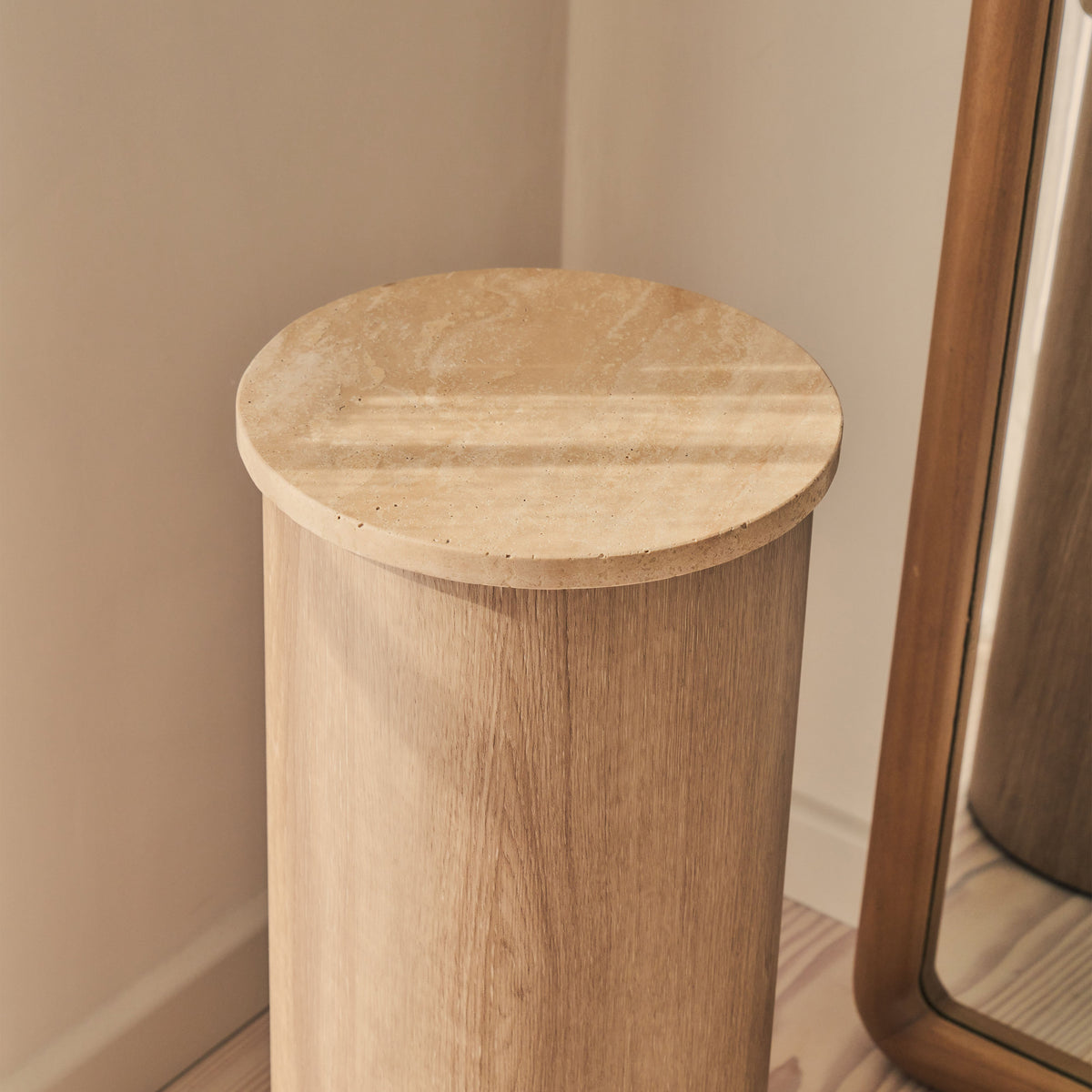 Madison - Beige Travertine Round Washed Wood Plinth