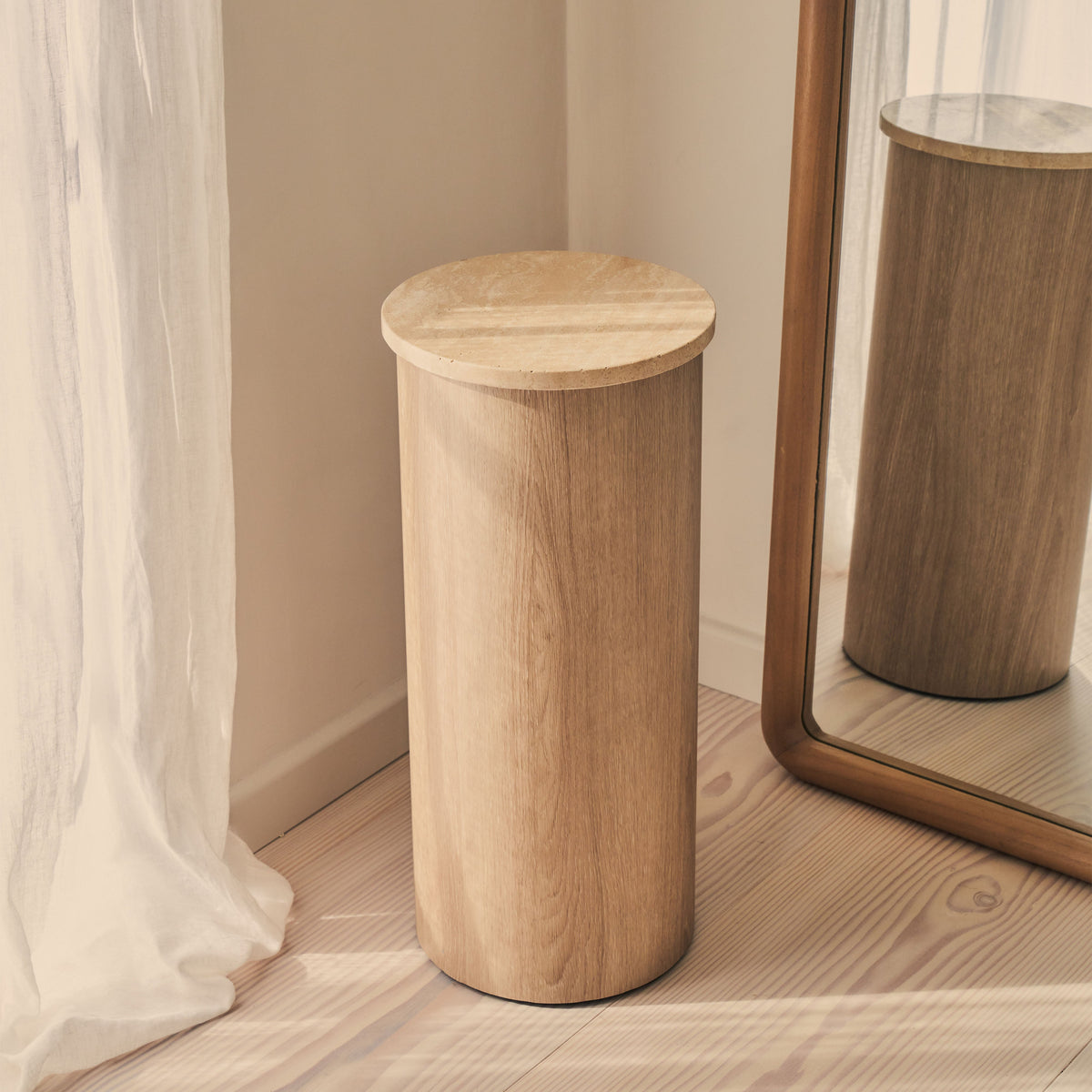 Madison - Beige Travertine Round Washed Wood Plinth