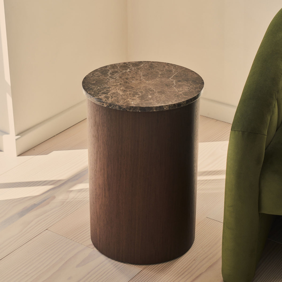 Madison - Dark Emperador Round Dark Wood Side Table