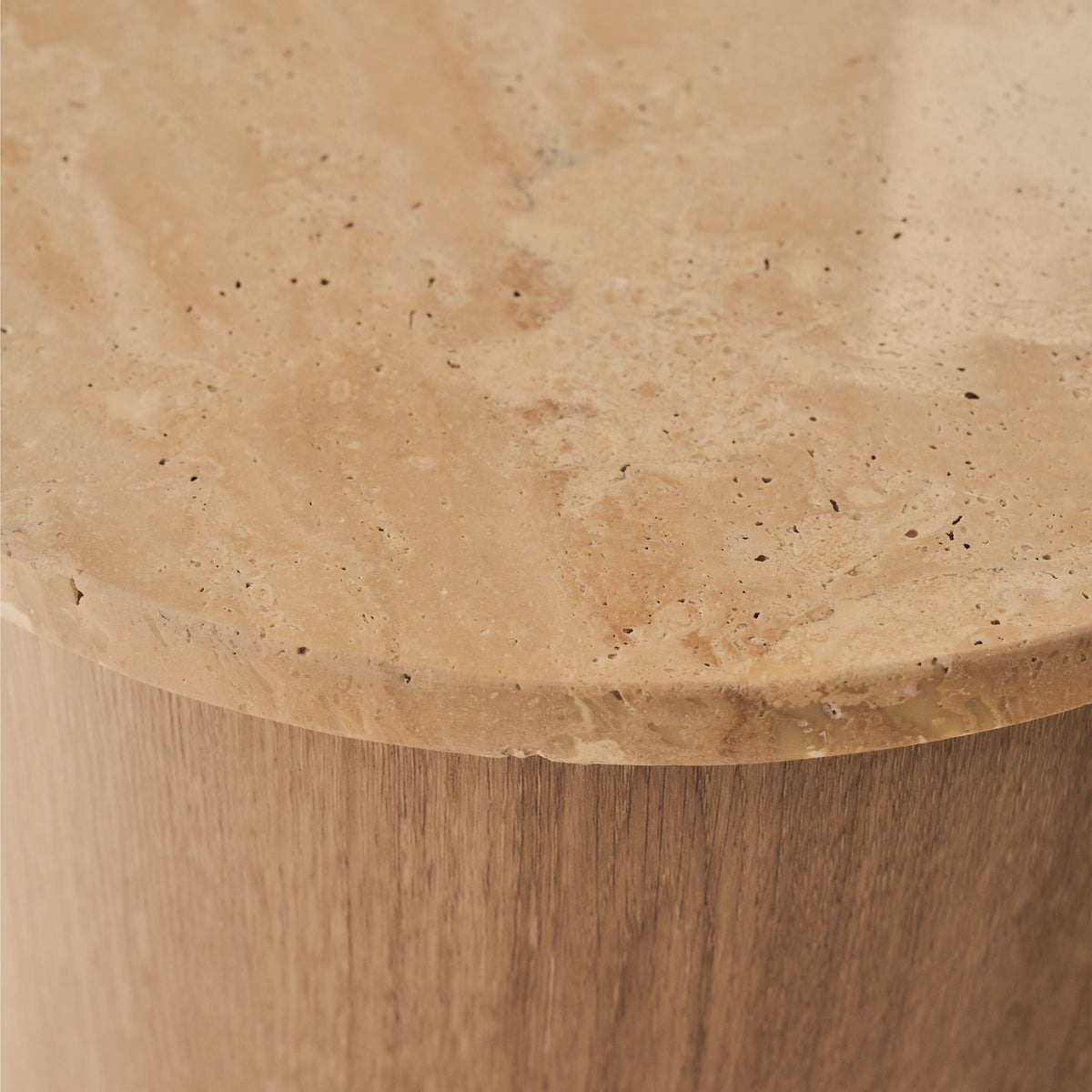 Madison - Beige Travertine Round Washed Wood Side Table