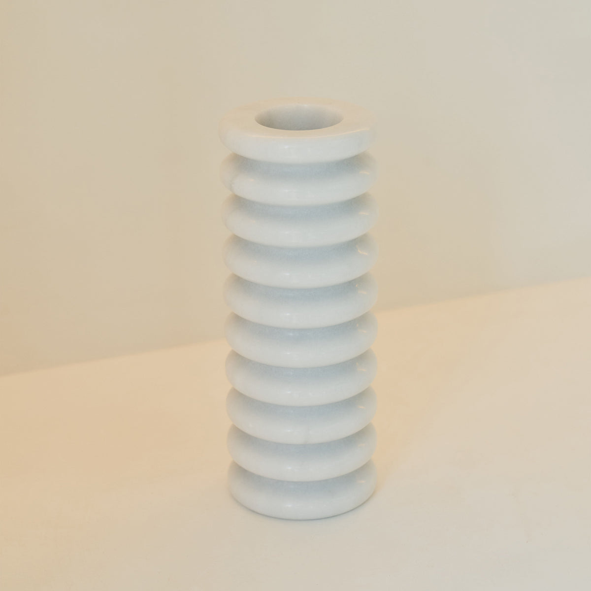 Varella - Large White Marble Ribbed Decorative Vase 25cm