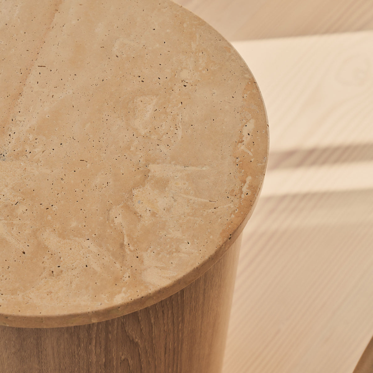 Madison - Beige Travertine Round Washed Wood Side Table