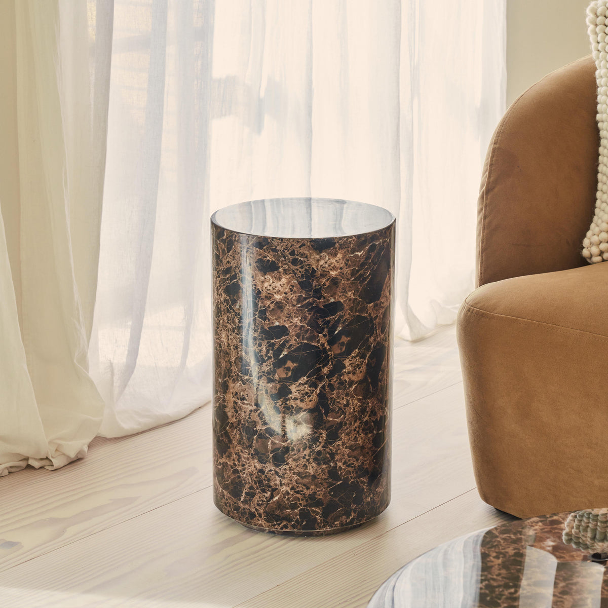 Atella - Dark Emperador Round Premium Solid Marble Side Table