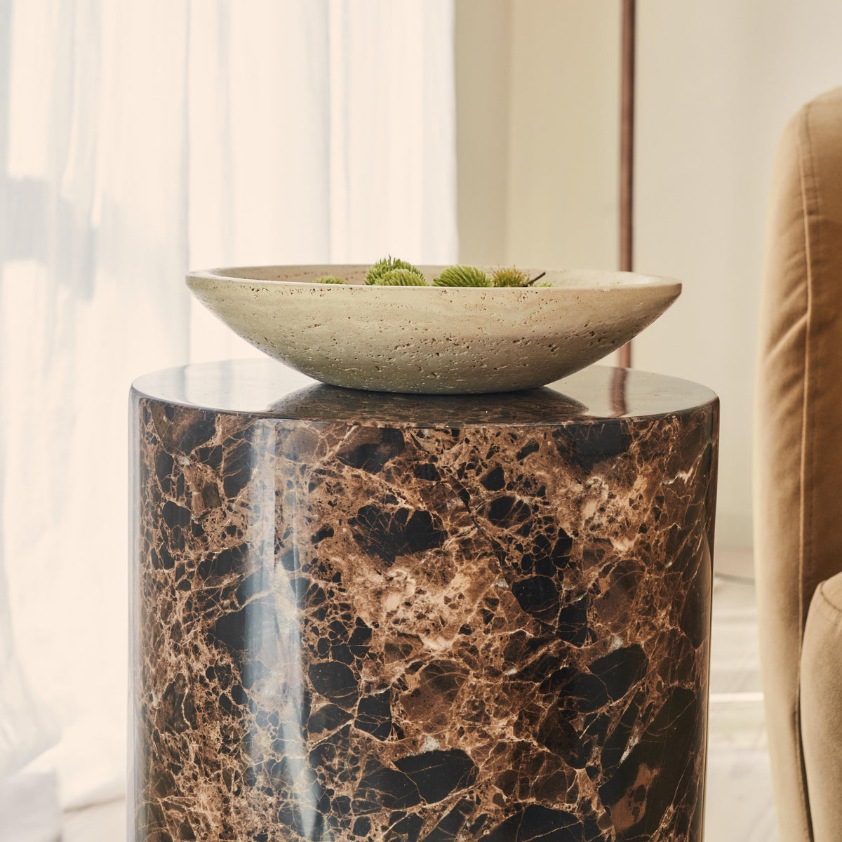 Atella - Dark Emperador Round Premium Solid Marble Side Table