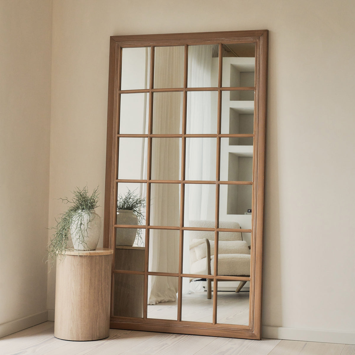 Sasha - Oak Shabby Chic Full Length Window Mirror 180cm x 100cm