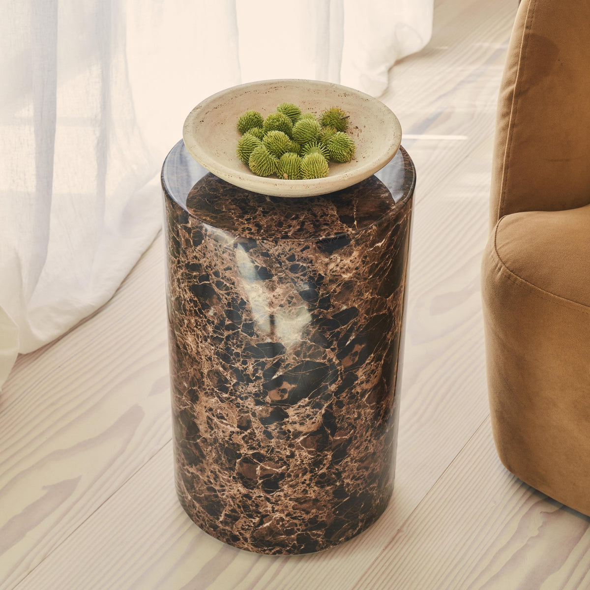 Atella - Dark Emperador Round Premium Solid Marble Side Table