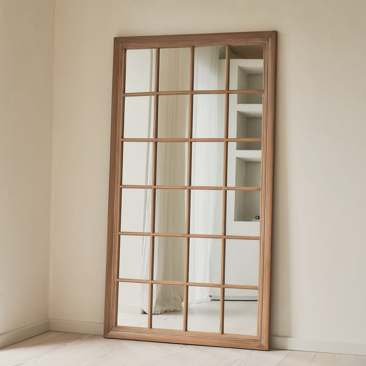 Sasha - Oak Shabby Chic Full Length Window Mirror 180cm x 100cm