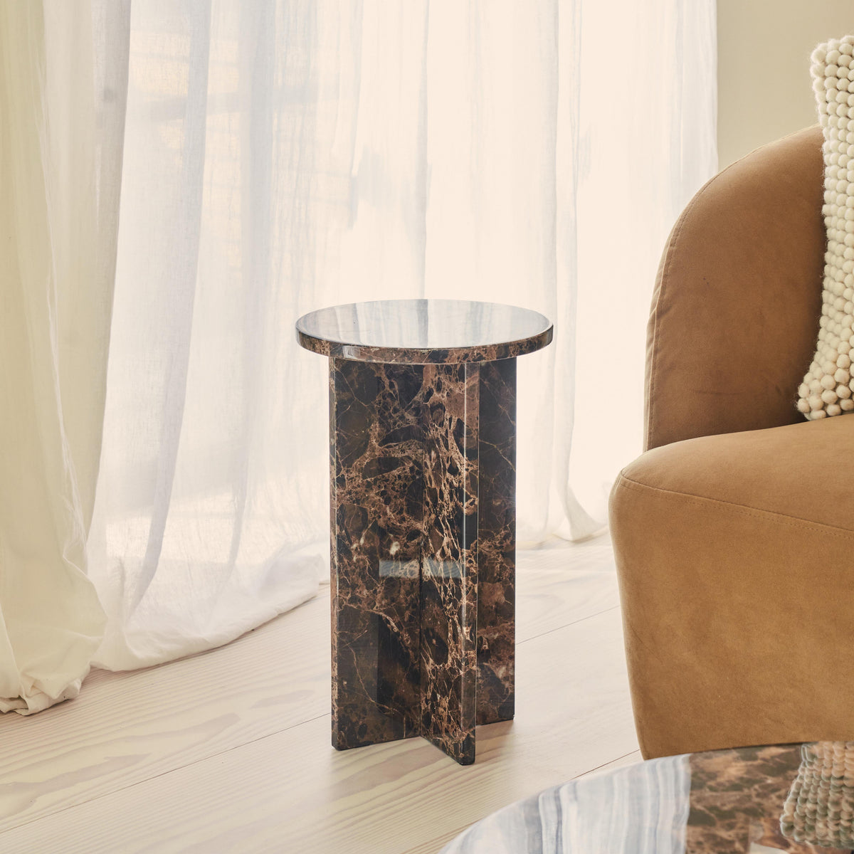 Ravello - Dark Emperador Round Premium Solid Marble Side Table