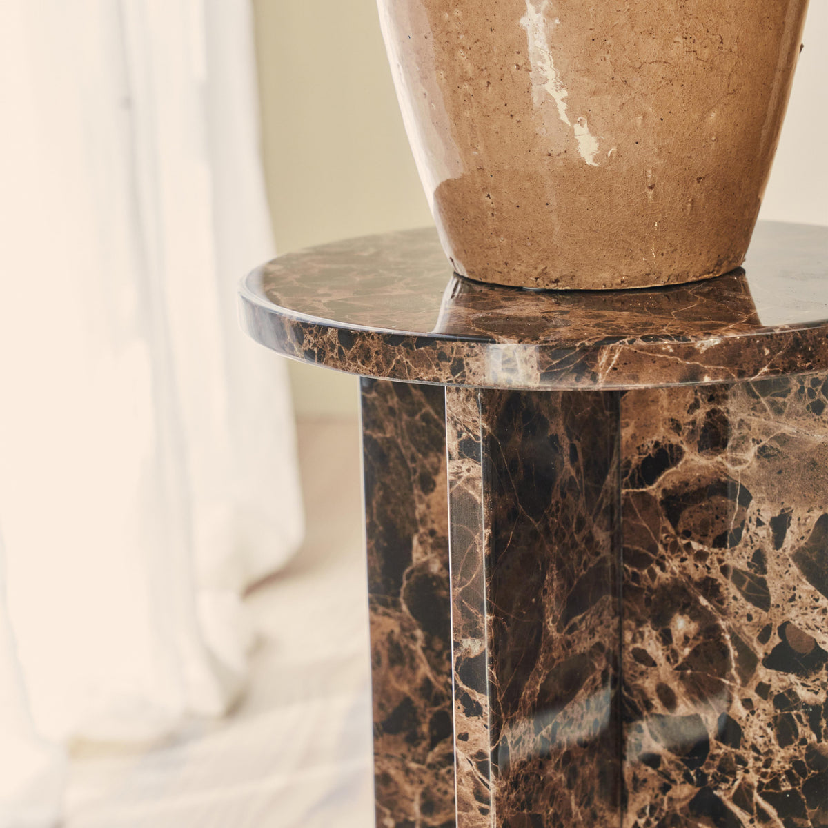 Ravello - Dark Emperador Round Premium Solid Marble Side Table