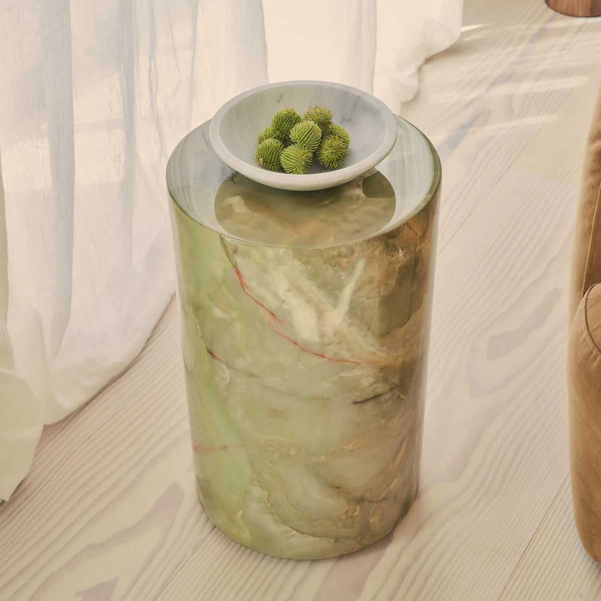 Atella - Green Onyx Round Premium Solid Marble Side Table