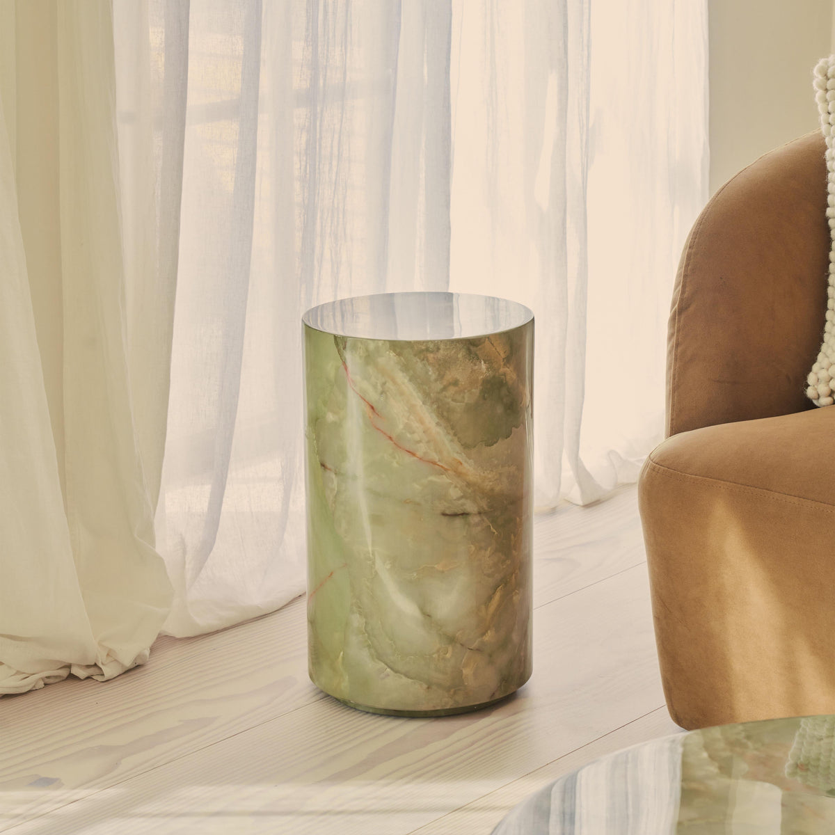 Atella - Green Onyx Round Premium Solid Marble Side Table