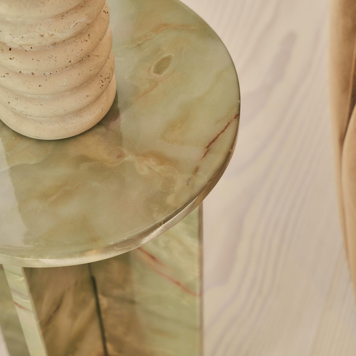 Ravello - Green Onyx Round Premium Solid Marble Side Table