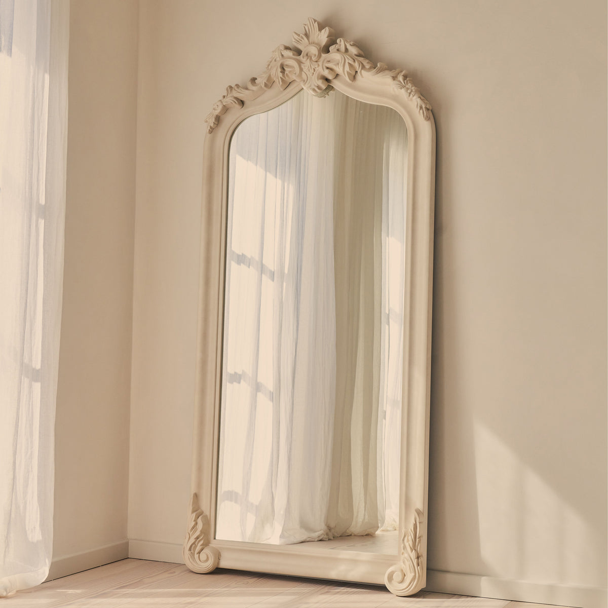 Cristina - Full Length Concrete Arched Ornate Mirror 200cm x 90cm