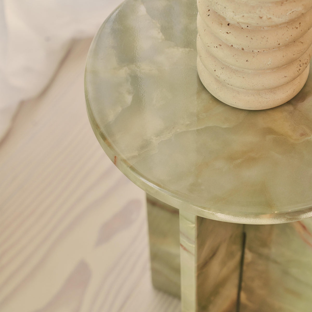 Ravello - Green Onyx Round Premium Solid Marble Side Table
