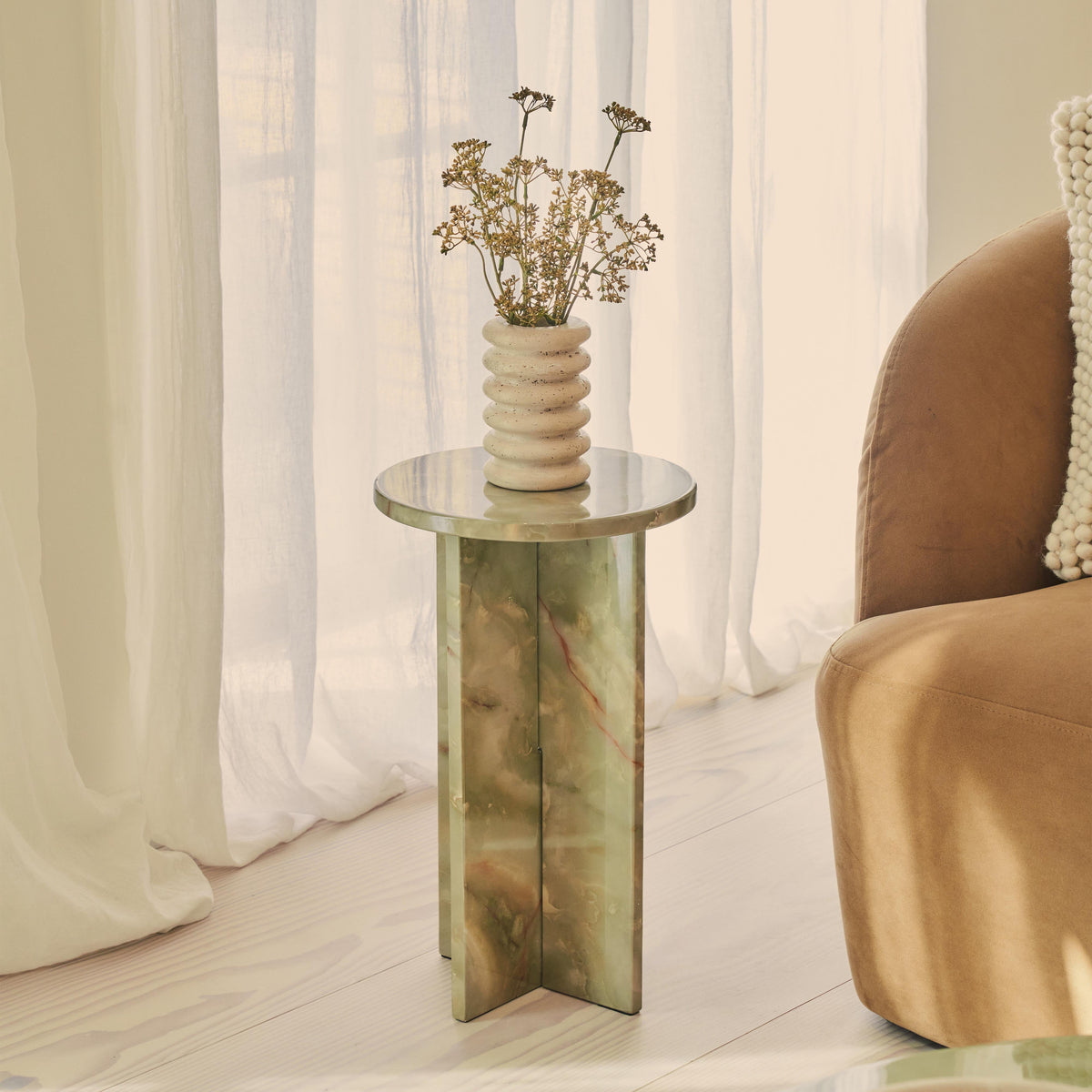 Ravello - Green Onyx Round Premium Solid Marble Side Table