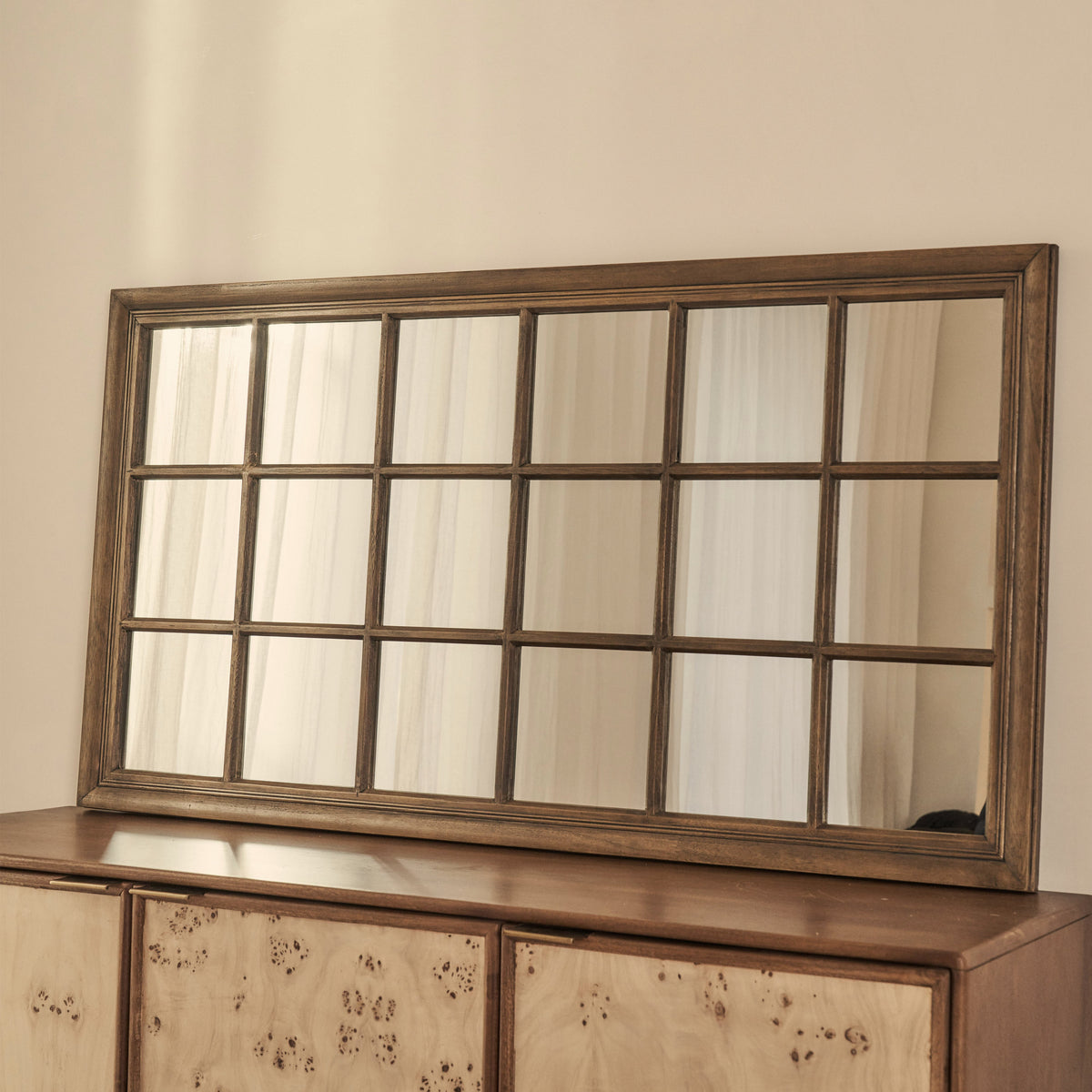 Sasha - Dark Wood Shabby Chic Rectangular Window Mirror 134cm x 70cm