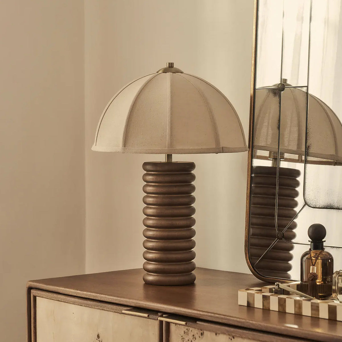 Odette - Dark Wood Dome Shade Table Lamp