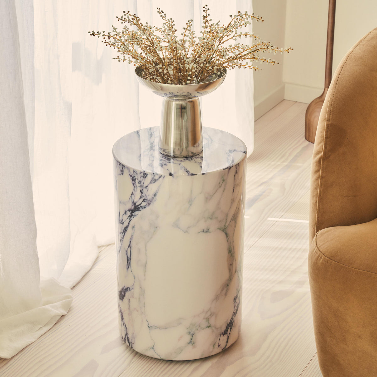 Atella - Arabescato Round Premium Solid Marble Side Table