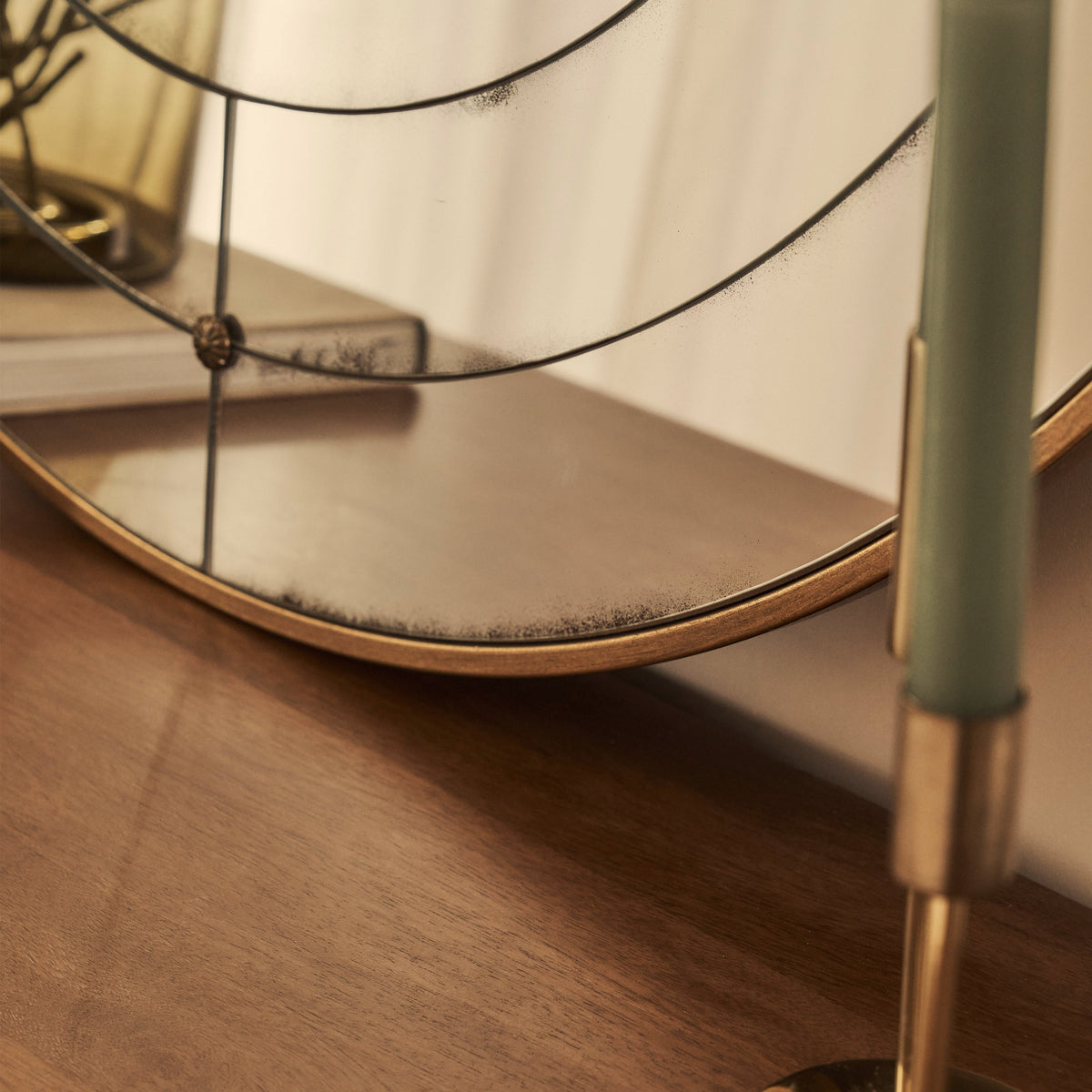Teramo - Gold Antique Glass Round Metal Wall Mirror 90cm x 90cm