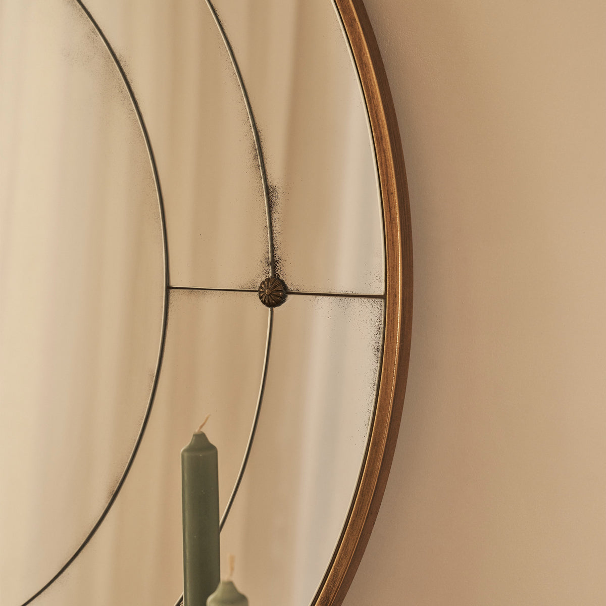 Teramo - Gold Antique Glass Round Metal Wall Mirror 90cm x 90cm