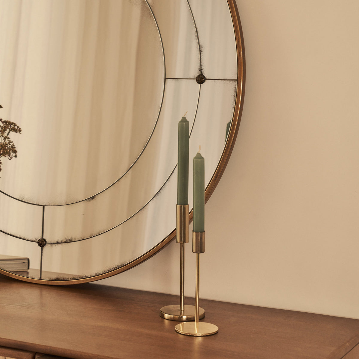 Teramo - Gold Antique Glass Round Metal Wall Mirror 90cm x 90cm